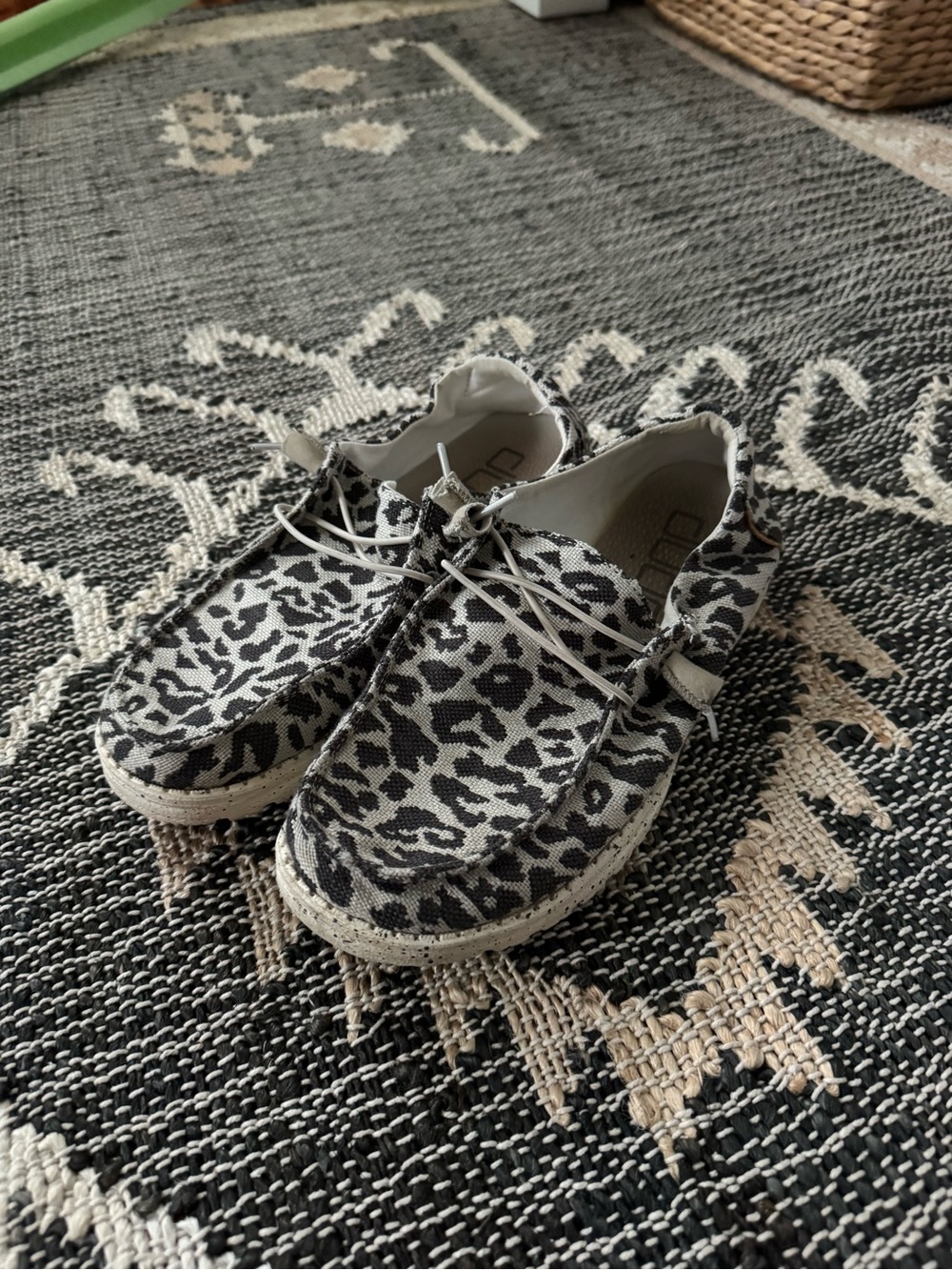 Hey Dude Women’s Leopard Print Slip-On Slippers in Black and White size 9